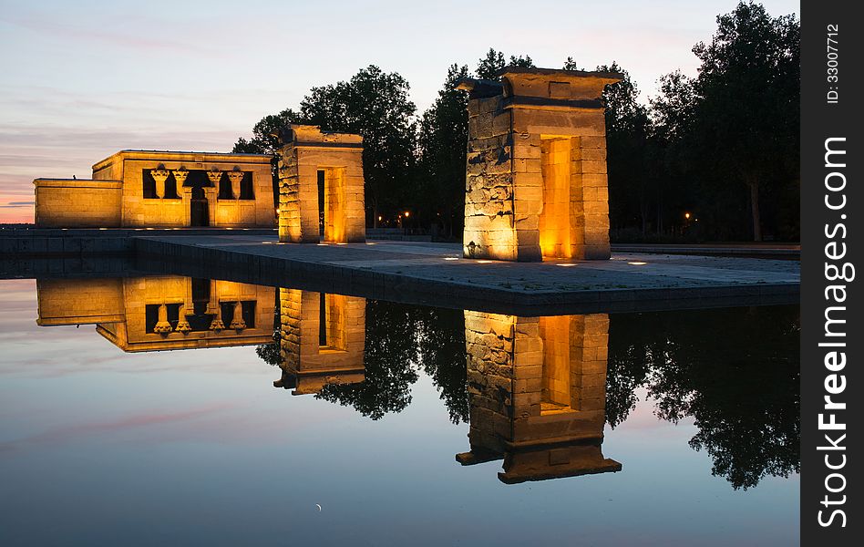 The Temple of Debod (Templo de Debod) is an ancient Egyptian temple which has been rebuilt in Madrid. It was donated by the Egyptian state to preserve it from the potential damages derived from the construction of the Great Dam of Aswan. The Temple of Debod (Templo de Debod) is an ancient Egyptian temple which has been rebuilt in Madrid. It was donated by the Egyptian state to preserve it from the potential damages derived from the construction of the Great Dam of Aswan.