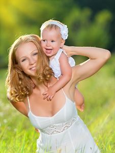 Happy Family On Nature Mother And Baby Daughter Royalty Free Stock Photo