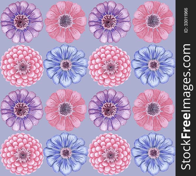 Vintage seamless pattern with zinnia flowers. Vintage seamless pattern with zinnia flowers