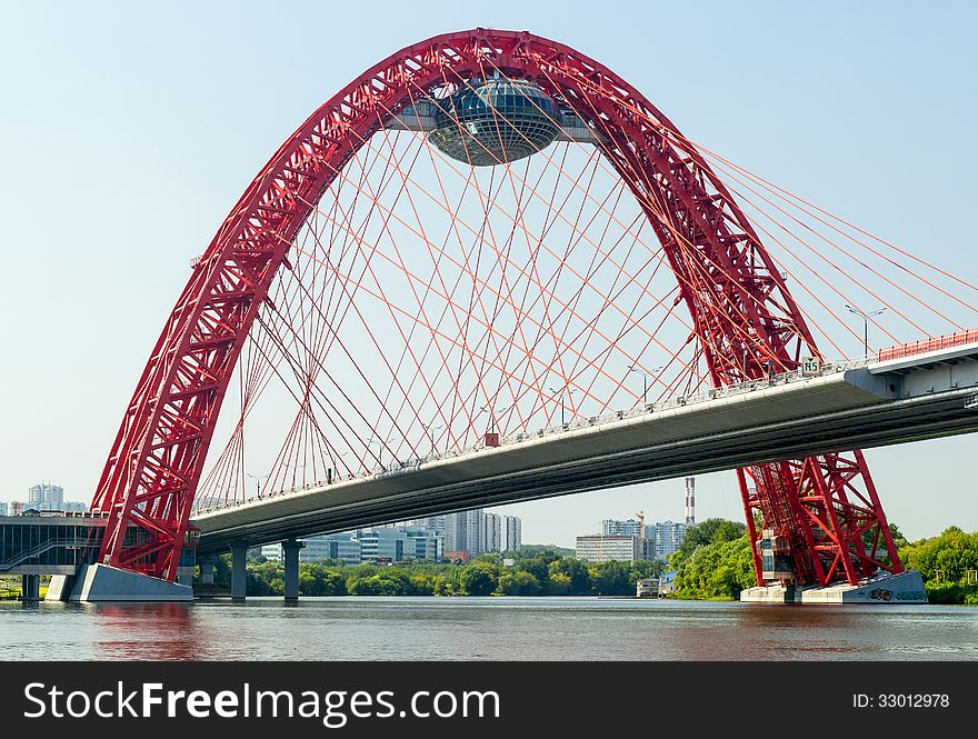 A modern cable-stayed bridge (Zhivopisny bridge) on august 11, 2013 in Moscow. It is the highest cable-stayed bridge in Europe. A modern cable-stayed bridge (Zhivopisny bridge) on august 11, 2013 in Moscow. It is the highest cable-stayed bridge in Europe.