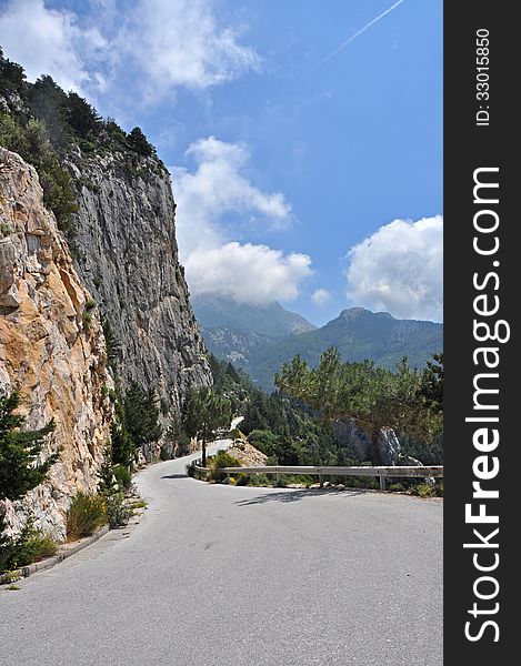 Narow mountain road on greek island samos. Narow mountain road on greek island samos