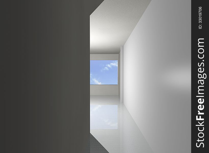 Corridor of white empty interior, 3D rendering
