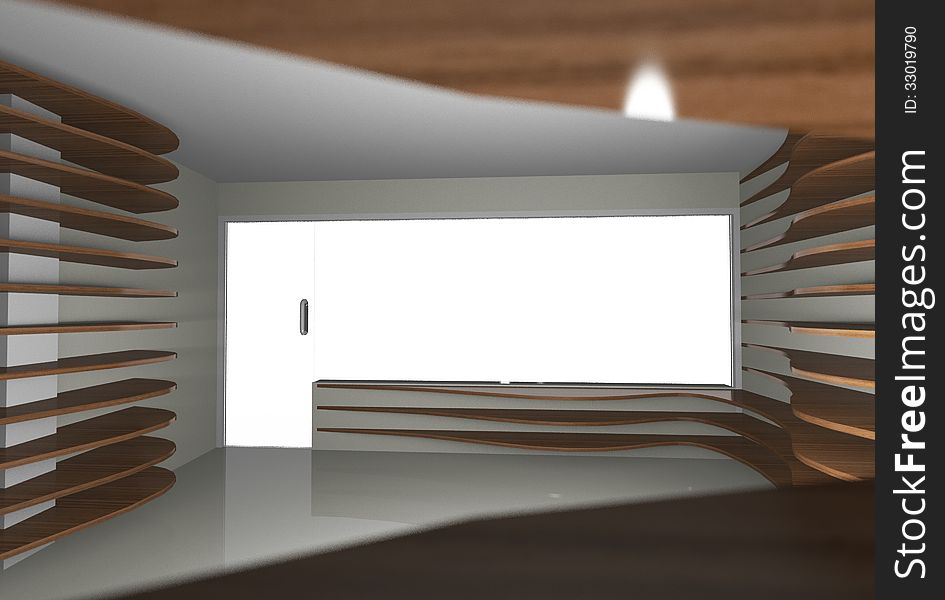 Abstract Interior With Empty Wood Shelfs