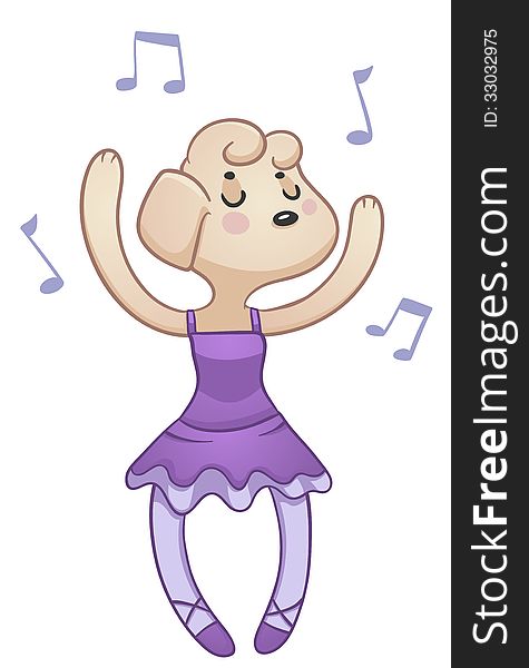 Vector illustration of a cartoon dog dancing ballet and wearing ballet clothes. Vector illustration of a cartoon dog dancing ballet and wearing ballet clothes.