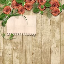 Old Wooden Background With Paper Roses And A Place For Text Stock Photos Old Wooden Background With Paper Roses And A Place For Text Stock Photos