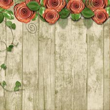 Old Wooden Background With Paper Roses And With Space For Text O Royalty Free Stock Images Old Wooden Background With Paper Roses And With Space For Text O Royalty Free Stock Images