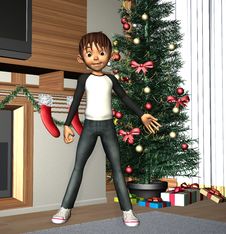 Happy Boy And Christmas Tree Stock Photos Happy Boy And Christmas Tree Stock Photos