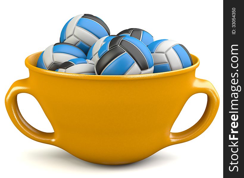 Volleyballs in cup isolated on white background. 3d illustration. Volleyballs in cup isolated on white background. 3d illustration