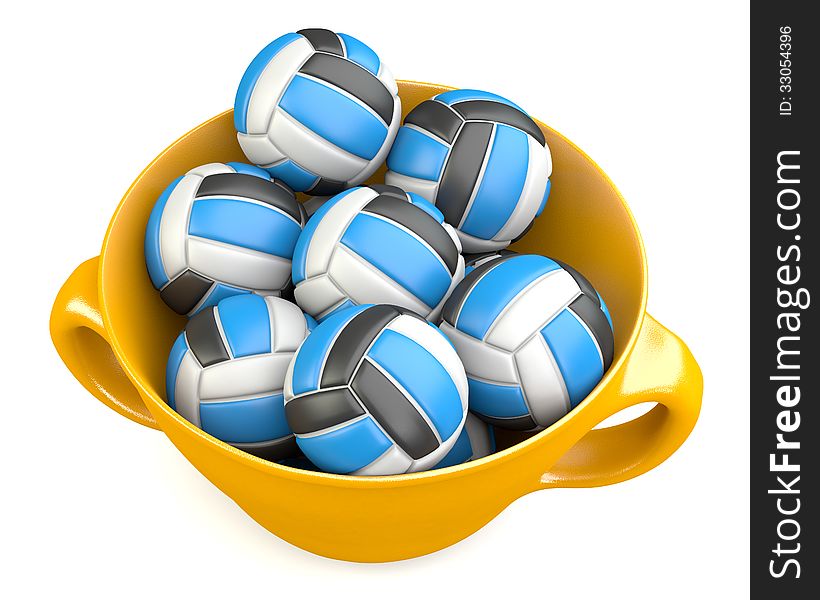 Volleyballs in cup isolated on white background. 3d illustration. Volleyballs in cup isolated on white background. 3d illustration