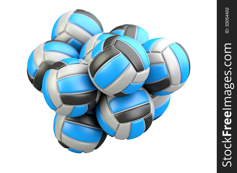 Volleyballs balls isolated on white background. 3d illustration. Volleyballs balls isolated on white background. 3d illustration
