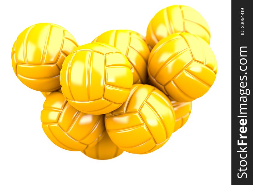 Golden volleyballs balls isolated on white background. 3d illustration. Golden volleyballs balls isolated on white background. 3d illustration