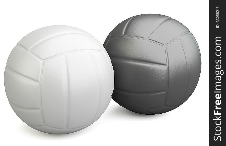White and black volleyballs isolated on white background. 3d illustration. White and black volleyballs isolated on white background. 3d illustration