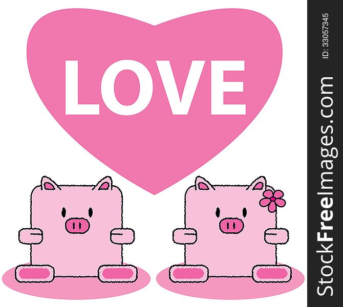 Couple pig cute cartoon in love of vector illustration. Couple pig cute cartoon in love of vector illustration