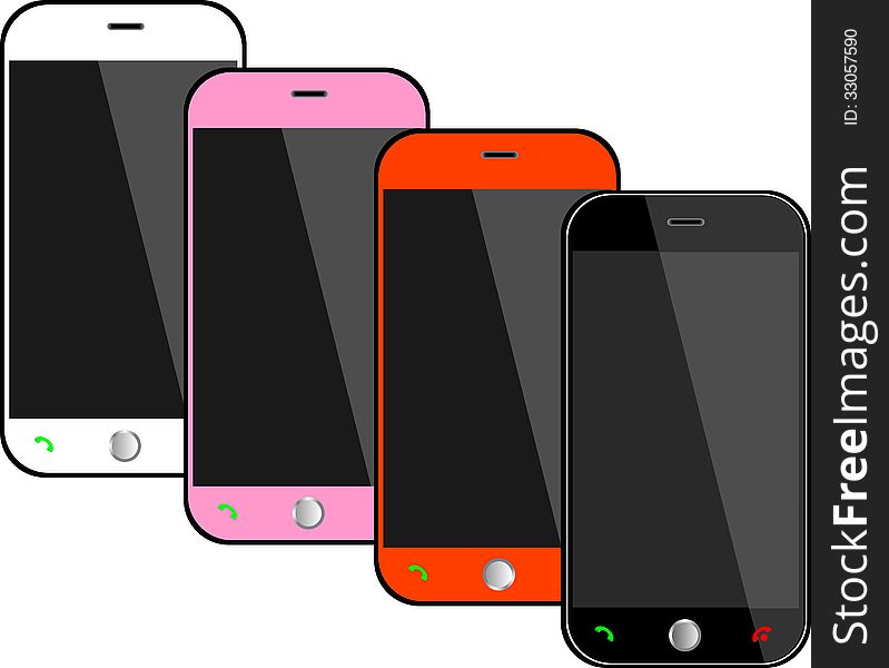 Realistic black mobile phones with blank screen isolated on white, Vector