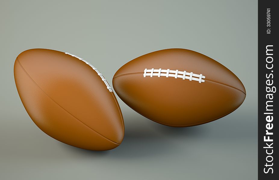 Two american football balls on grey bacgrkound. 3d illustration