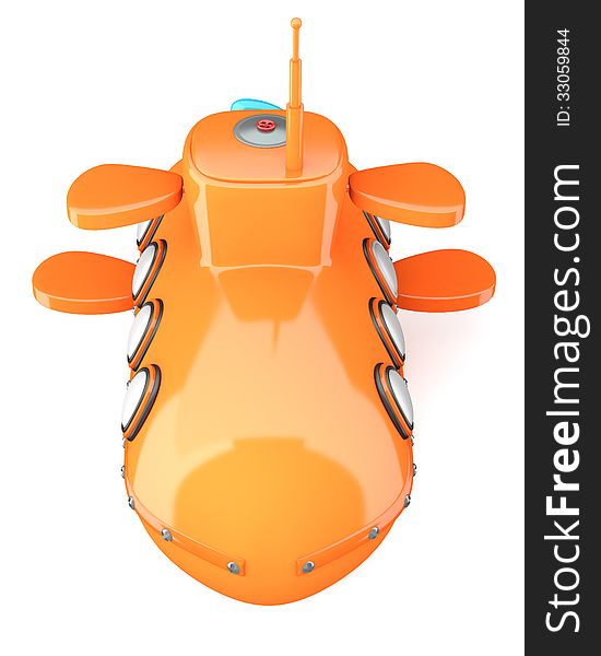 Cartoon-styled submarine isolated on white background. 3d illustration