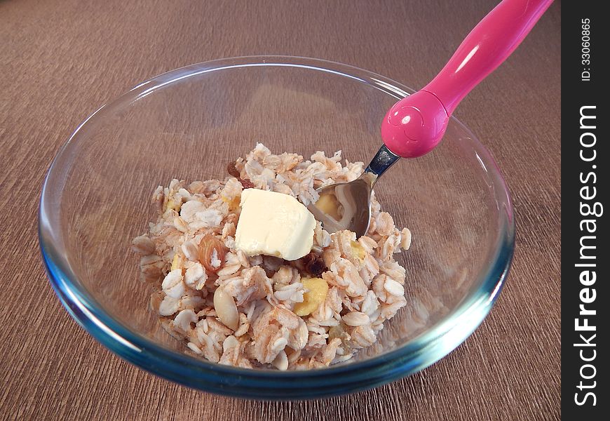 Oatmeal with butter, diet, light breakfast