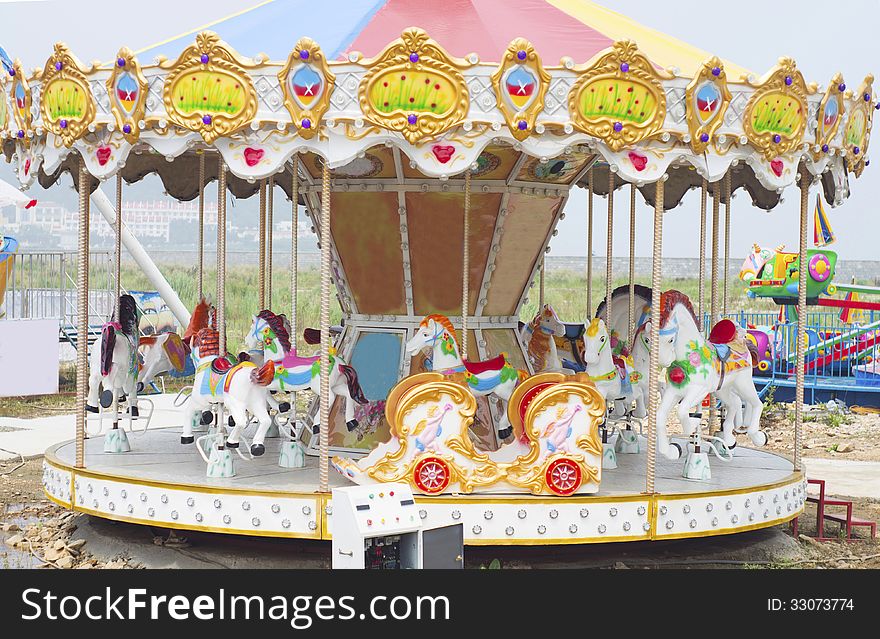 Carousel or horse merry-go-round from funfair. Carousel or horse merry-go-round from funfair