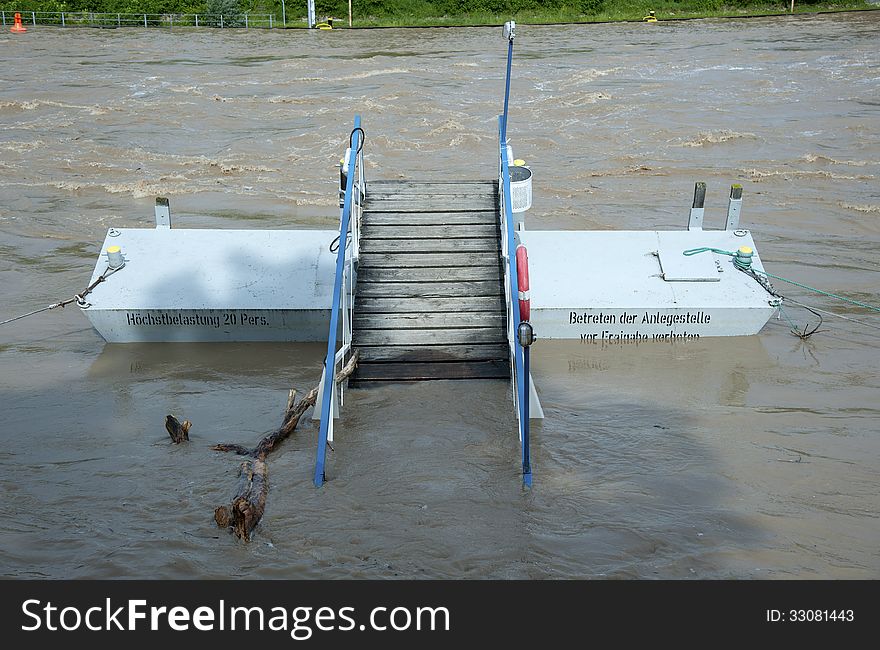 Swimming landing stage flooded by high water