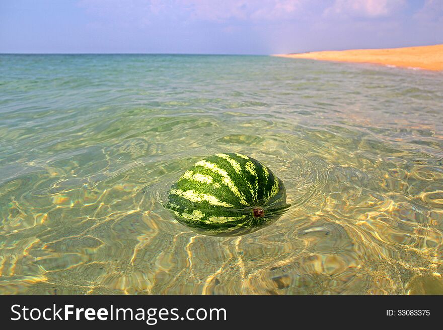 A watermelon in the sea