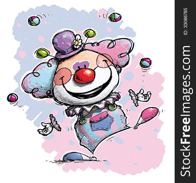 Cartoon artistic illustration of a Clown Juggling - Baby Colors