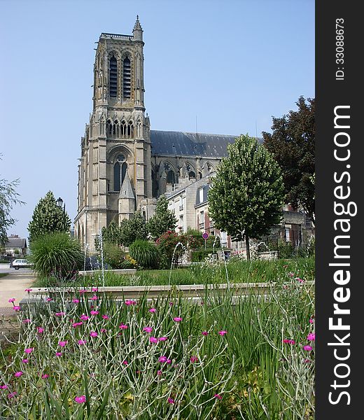 Soissons Cathedral, France with wild flowers. Soissons Cathedral, France with wild flowers