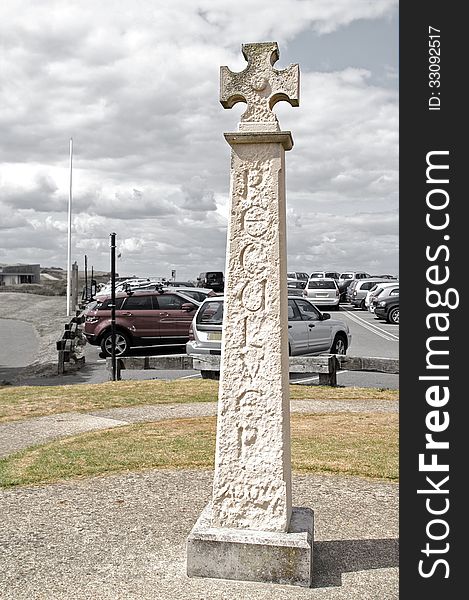 Here stands the Reculver land mark stone pillar and cross at the foot of the hill. Here stands the Reculver land mark stone pillar and cross at the foot of the hill