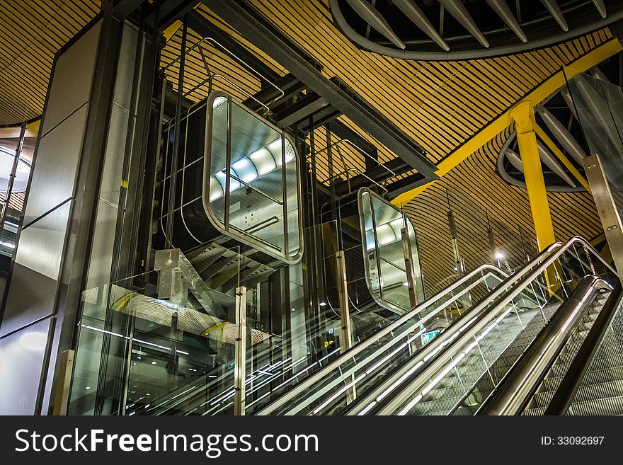 Madrid-Barajas airport futuristic elevators