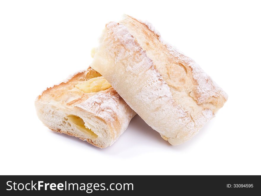 Close up of bread isolated on white