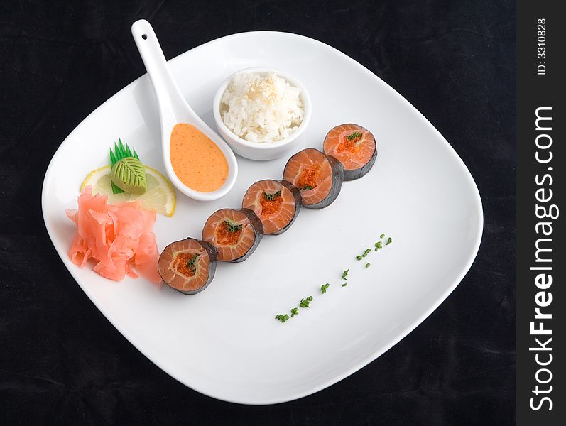 Rolls salmon (isolated in black)