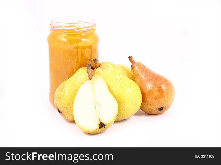 Pears on a white background-jam peach. Pears on a white background-jam peach
