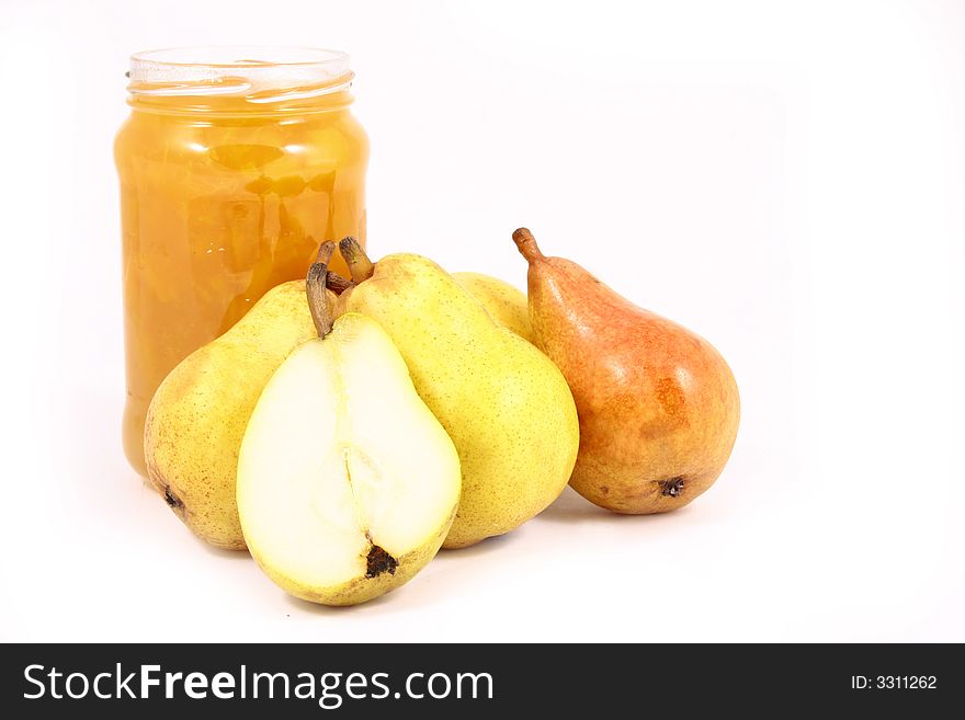 Pears on a white background-jam peach. Pears on a white background-jam peach