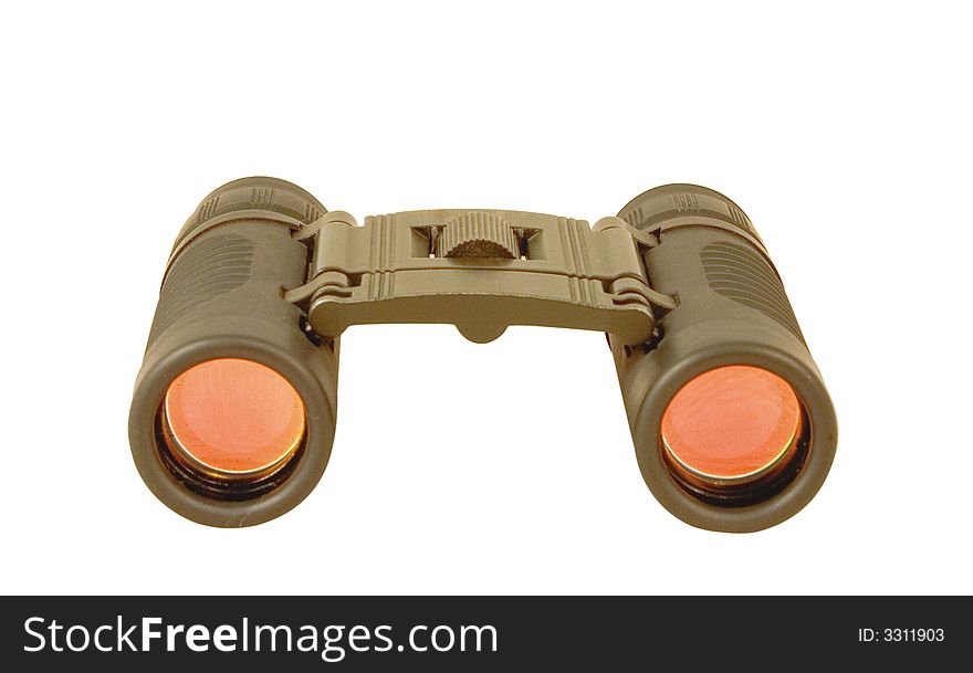Binoculars with red glasses isolated on white. Binoculars with red glasses isolated on white