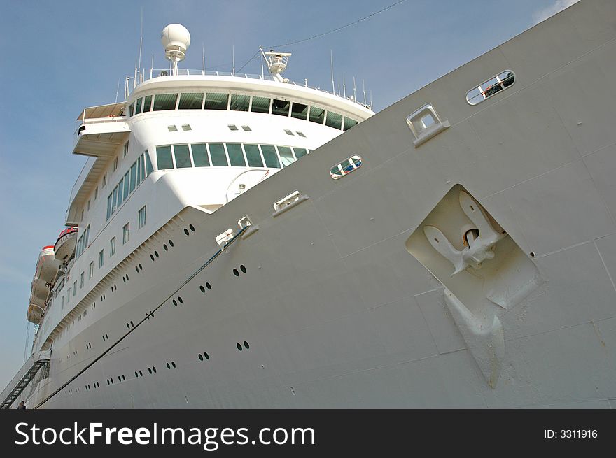 Moored cruise ship at a port