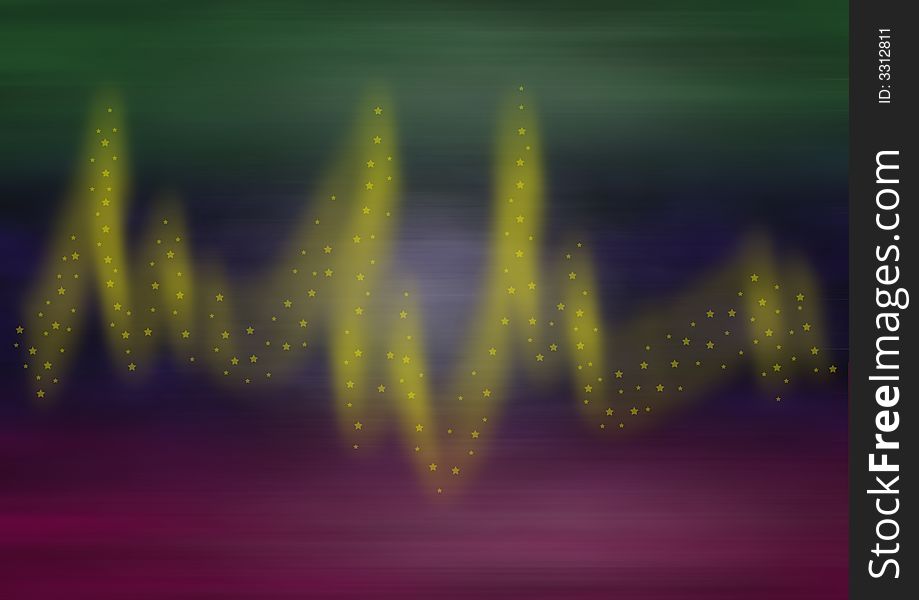 Blurred background with jagged lines of yellow light and many little stars within. Blurred background with jagged lines of yellow light and many little stars within