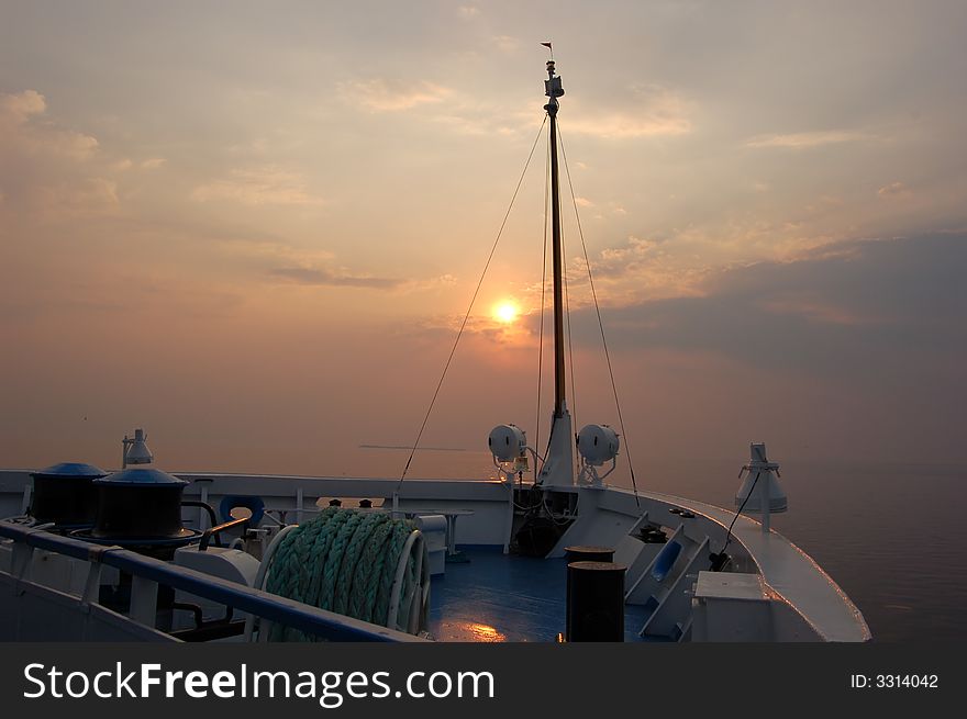 Sea sunset from the board of the ship. Sea sunset from the board of the ship