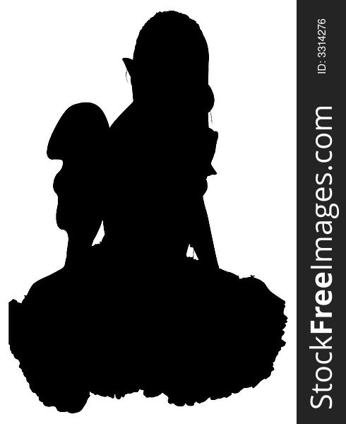 Silhouette over white with clipping path. Fairy girl sitting. Silhouette over white with clipping path. Fairy girl sitting.