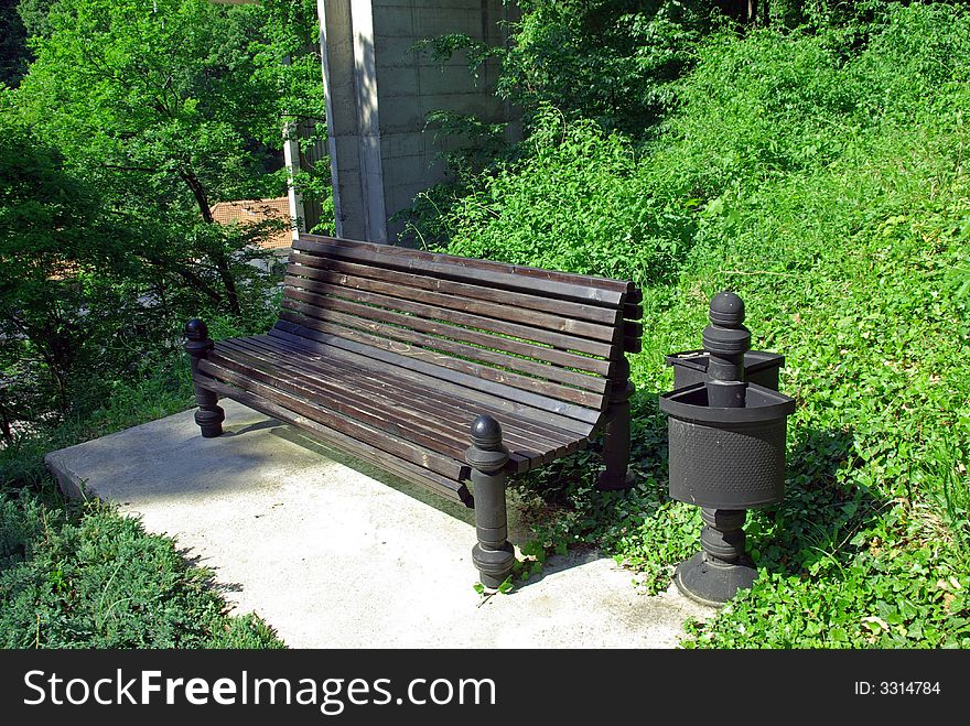 A bench in the park, shot in the spa near Krusevac, Serbia. A bench in the park, shot in the spa near Krusevac, Serbia