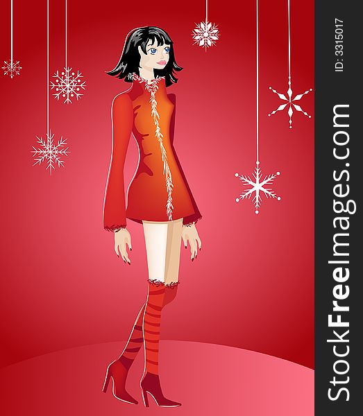 Illustration of a pretty woman over red background with room for text. Illustration of a pretty woman over red background with room for text