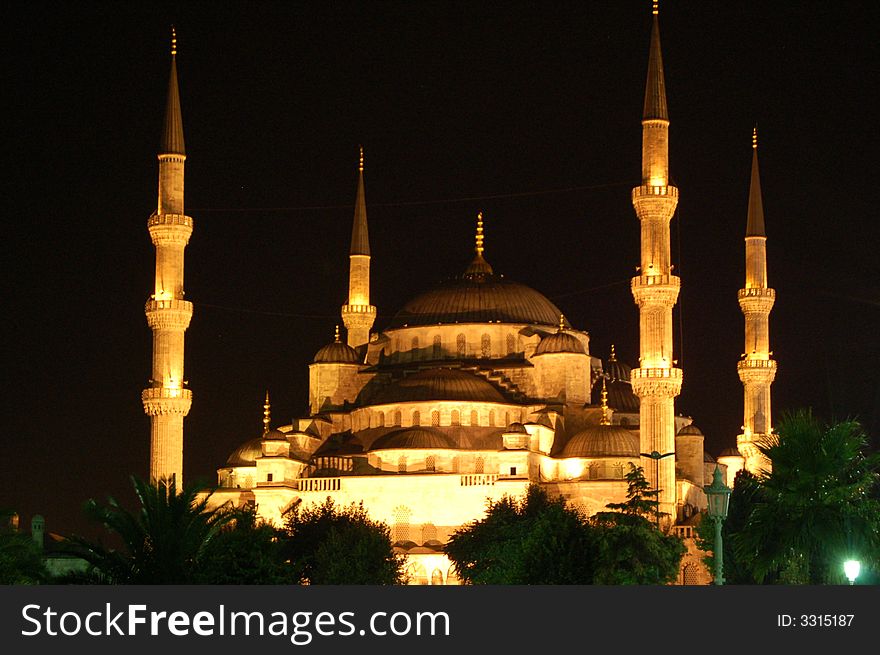 Night view on Istanbul´s famous landmark Sultanahmed or Blue Mosque. Night view on Istanbul´s famous landmark Sultanahmed or Blue Mosque