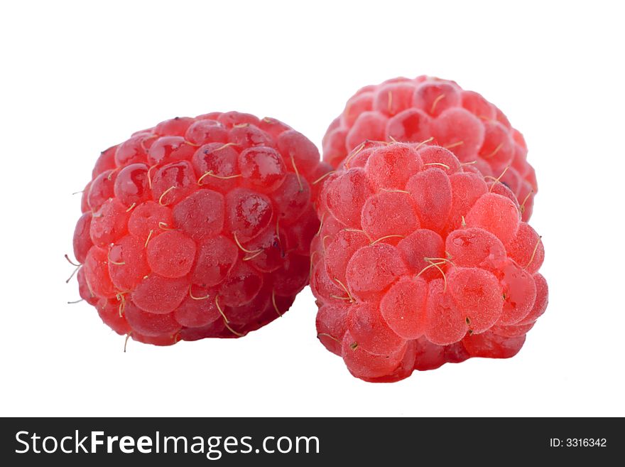 Juicy raspberries isolated on white. Juicy raspberries isolated on white