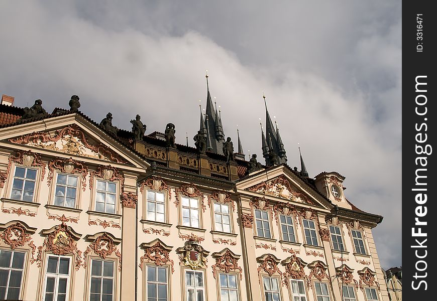 Gable of an old baroque house in the centre of Prague. Gable of an old baroque house in the centre of Prague