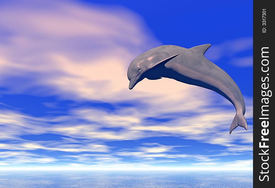 Jumping dolphin on a background of the blue sky - 3d scene.