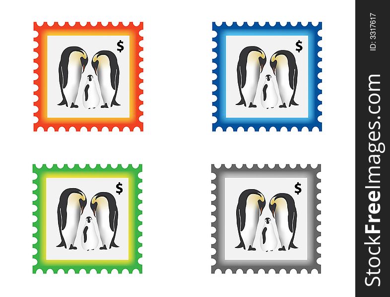 Illustration of stamp with penguins