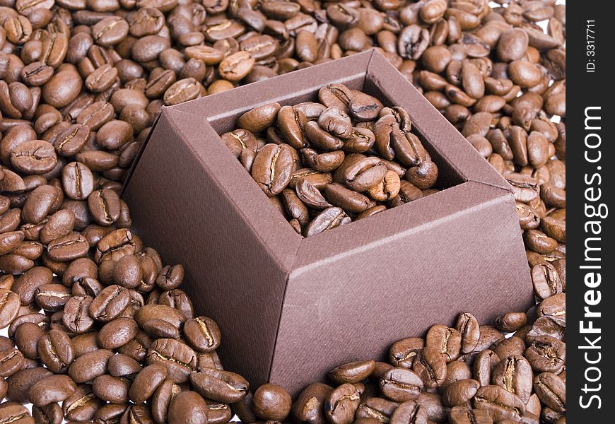 Coffee beans in the brown box