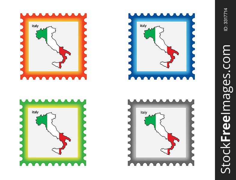 Illustration of stamp with Italy map