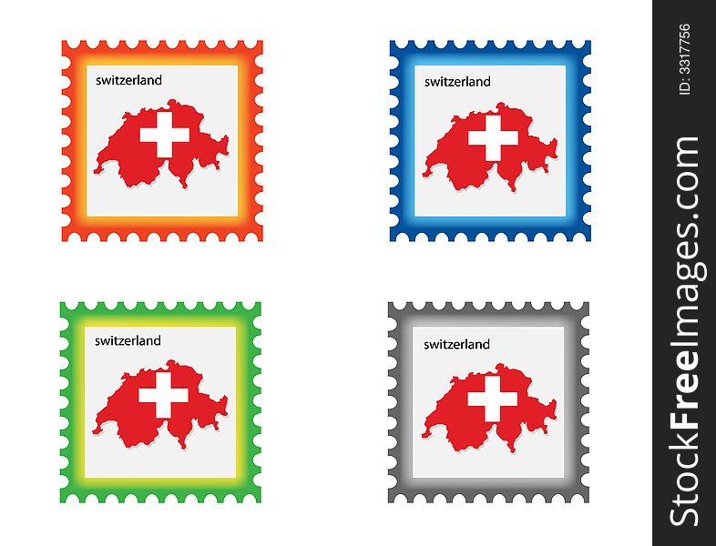 Illustration of stamp with Switzerland map