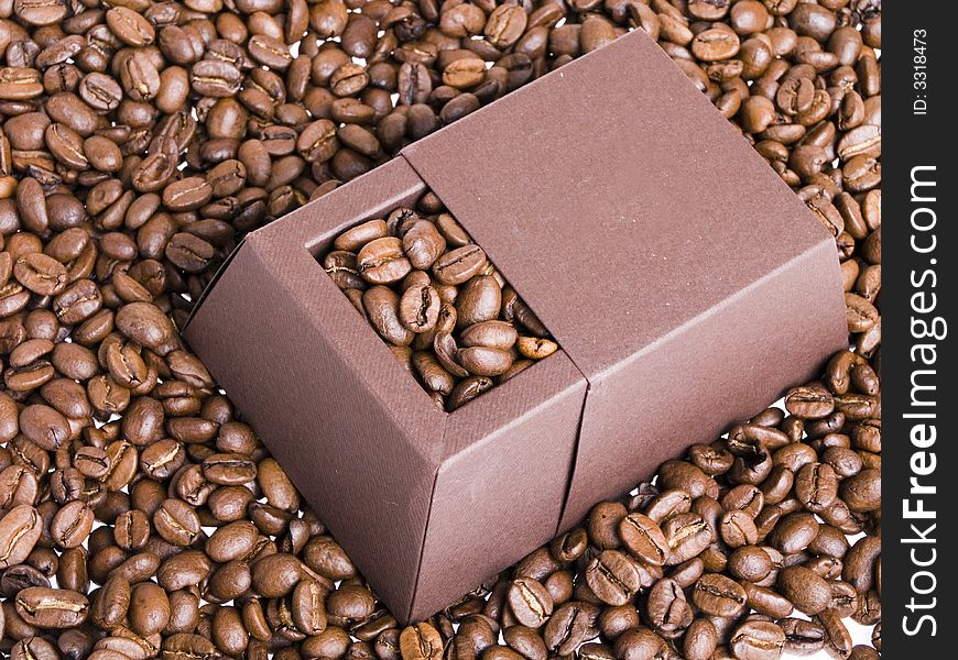 Coffee beans in the brown box