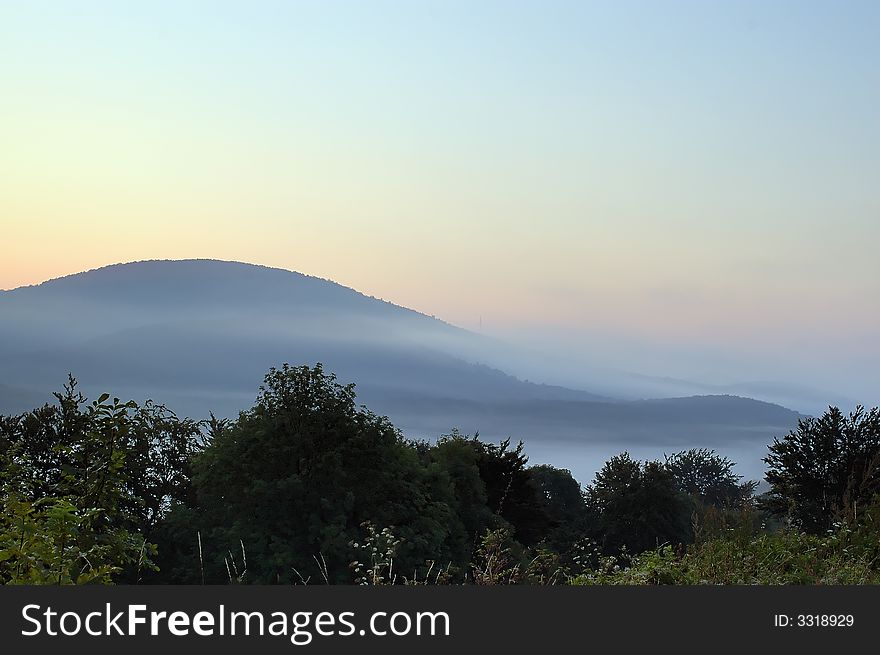 First autumn haze at early morning. First autumn haze at early morning