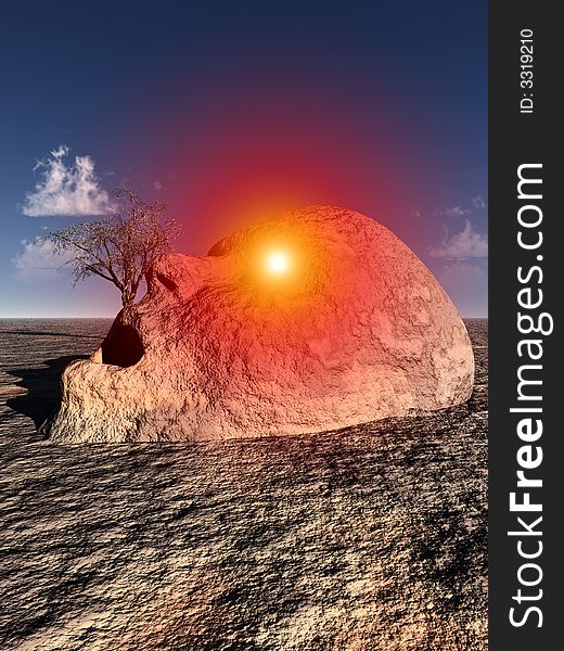 A conceptual image of a unhappy stone head coming out of the ground in a barren unfertile landscape. A conceptual image of a unhappy stone head coming out of the ground in a barren unfertile landscape.